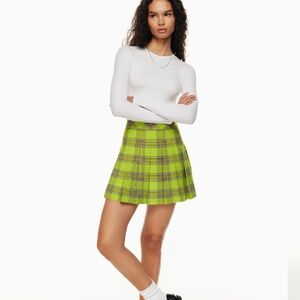 Aritzia Green Yellow Pleated Skater Mini Skirt
